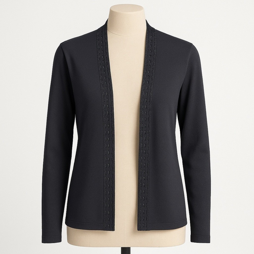 Vintage 90s Silk Beaded Cardigan Size‎ S Black Classic Minimalist Career Office